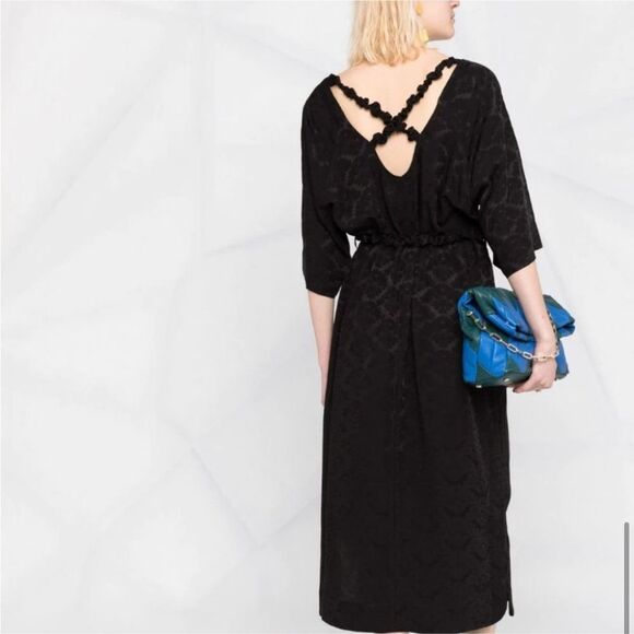 GANNI Belted Jacquard Print Black Midi Dress - Picture 7 of 16
